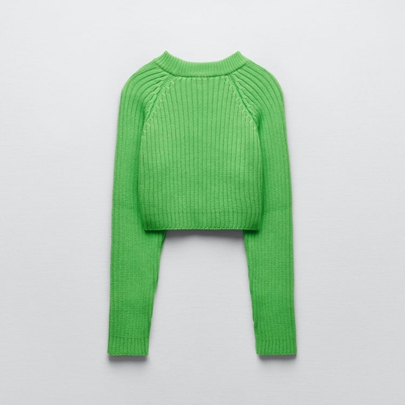 ZARA CROP KNIT SWEATER APPLE GREEN - Picture 8 of 9